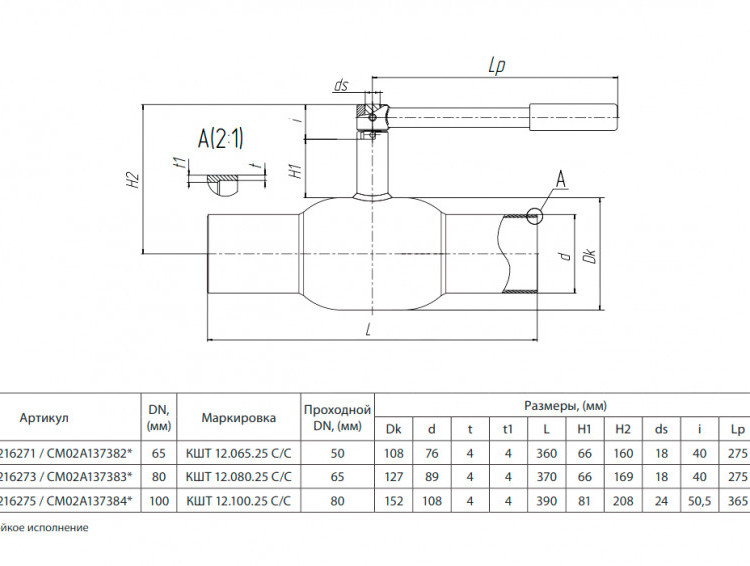 Кран шаровой БИВАЛ КШТ 12 DN 100 PN 25 С/С 2