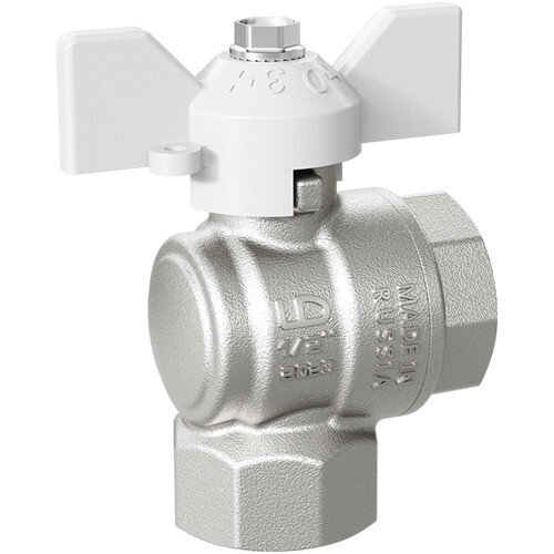 Кран шаровой латунный LD Pride 47.15.В-В.У.Б Ду 15 Ру 40 резьба (ВР-ВР) 1/2", никелированный угловой с белой бабочкой, неполнопроходный