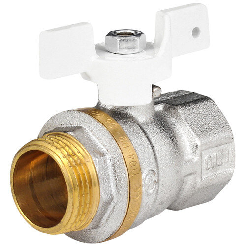 Кран шаровой латунный Aquasfera Standard 1104 DN 25 PN 25 резьба - 1'', покрытие - никель, неполнопроходной резьбовой ВР-НР, ручка-бабочка белая 1104-03