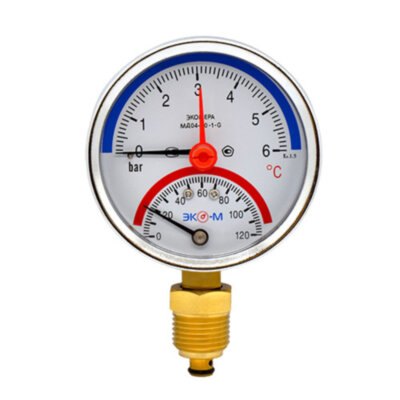 Термоманометр ЭКОМЕРА МД04-80 Ду 80 мм Ру 0-6 бар Т 0-120C 1/4'' с переходником на 1/2''