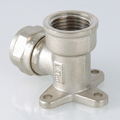 Угольник 90 градусов VALTEC VTm.354 ВР 1/2" DN 16x15 PN 10 с креплением латунный никелированный 4