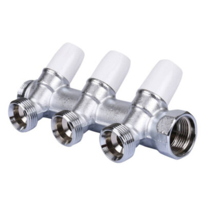 Коллектор распределительный Tiemme Maxima 1860011 3 отвода ВР-НР 3/4" DN 20 PN 10 с регулирующими клапанами модульный