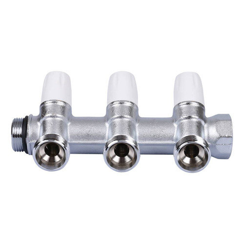 Коллектор распределительный Tiemme Maxima 1860011 3 отвода ВР-НР 3/4" DN 20 PN 10 с регулирующими клапанами модульный