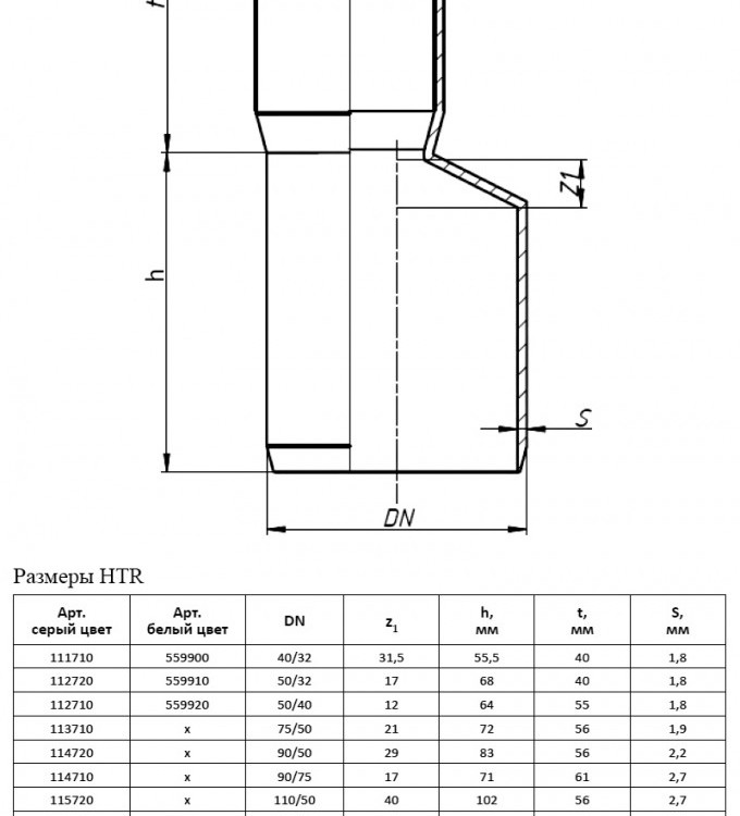 Переход эксцентрический PP-H Ostendorf HT HTR DN 50/32 (редукция) цвет серый 2