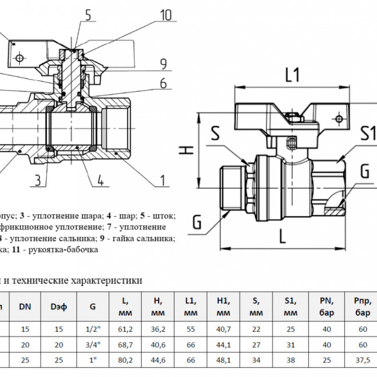 Кран шаровой латунный Aquasfera EURO 1004 DN 15 PN 40 резьба - 1/2'', покрытие - никель, полнопроходной резьбовой ВР-НР, ручка-бабочка красная 1004-01 4
