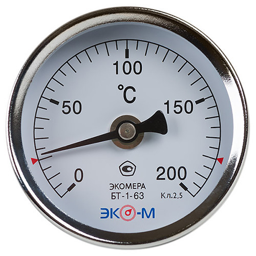 Термометр биметаллический ЭКОМЕРА БТ-1 Ду 63, Т 0-200C, L=100 1