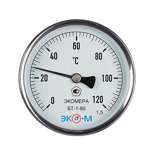 Термометр биметаллический ЭКОМЕРА БТ-1 Ду 80, Т 0-120C, L=100 1