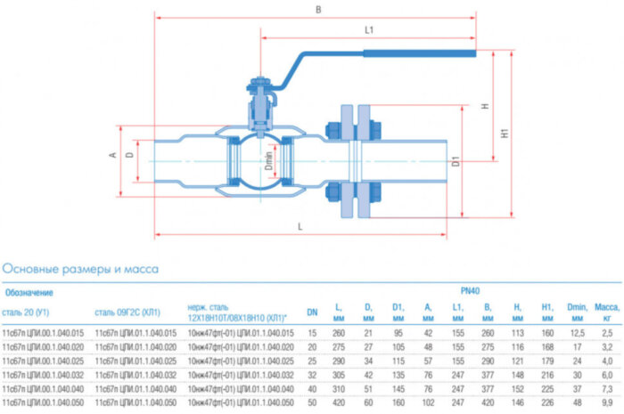 Кран шаровой изолирующий Маршал 11с67п ЦПИ.00.1 DN 32 PN 40 полнопроходной под приварку