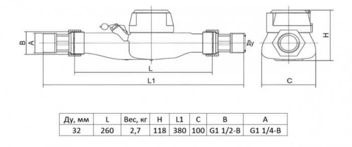 Счетчик воды ЭКО НОМ СВ ДМ-32 ДУ 32 РУ 16 универсальный многоструйный