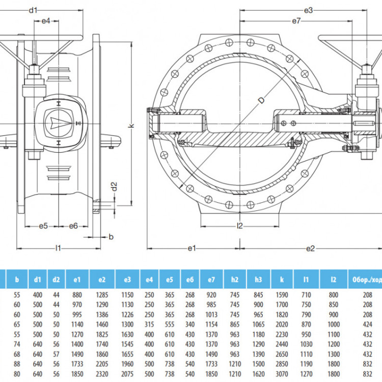 Затвор поворотный VAG EKN DN 1500 PN 10 с двойным эксцентриком 2