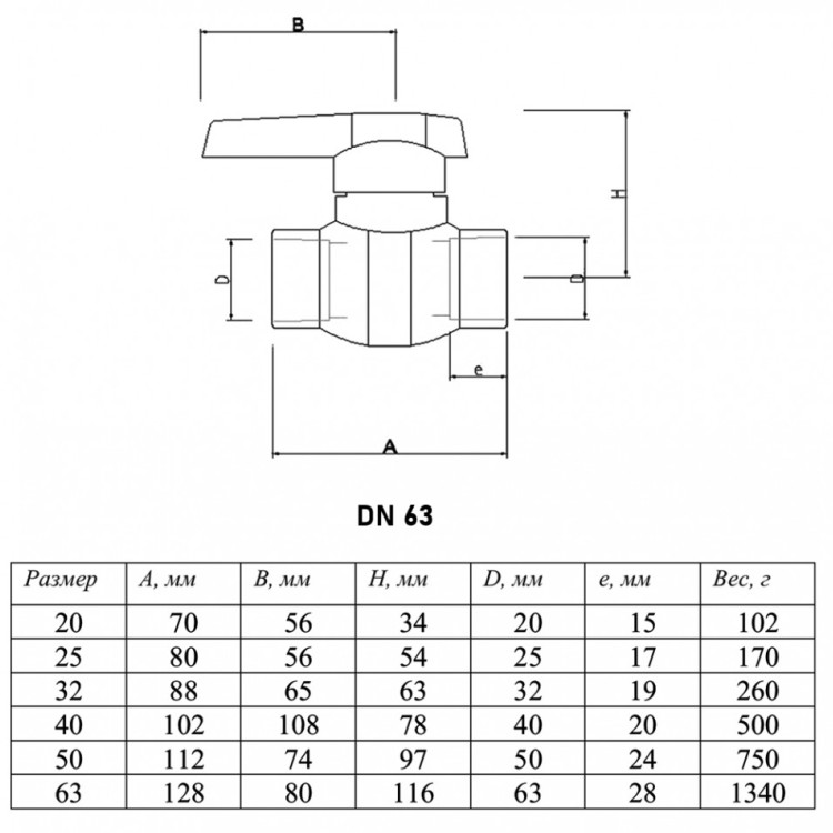 Кран шаровый VALTEC VTp.743 DN 63 PN 25 полипропиленовый 3
