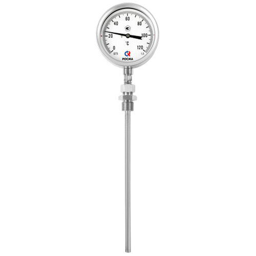 Термометр РОСМА БТ-52.220-64-ПН Дкорп=100мм 10 МПа кл. 1,5 G1/2" Траб = 0...+200°C биметаллический коррозионностойкий с перемещаемой наружной резьбой УТ-00056176