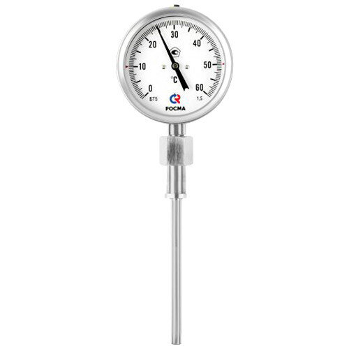 Термометр РОСМА БТ-52.220-200-СВ Дкорп=100мм 10 МПа кл. 1,5 G1/2" Траб = 0...+450°C биметаллический коррозионностойкий со свободной внутренней резьбой УТ-00055200
