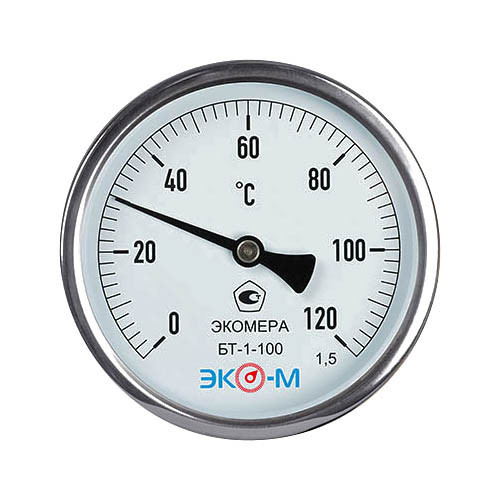 Термометр биметаллический ЭКОМЕРА БТ-1 Ду 100, Т 0-120C, L=80 1