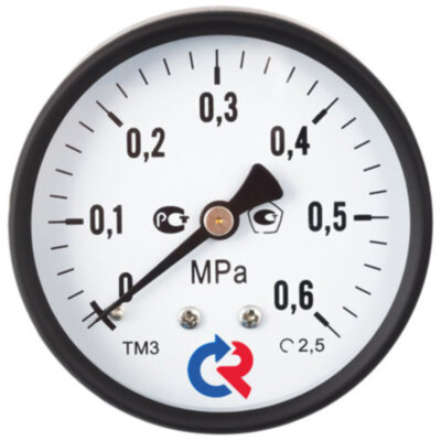 Манометр РОСМА ТМ-310Т.00 (0...0,4 МПа) Дкорп=63мм кл. 2,5 M12x1,5 общетехнический осевой 00000010250