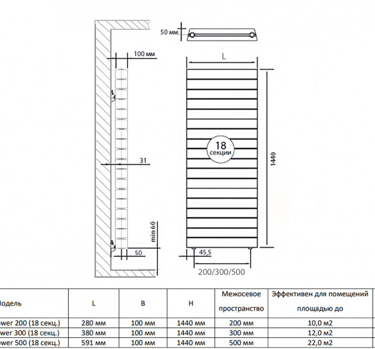 Радиатор биметаллический Royal Thermo PianoForte Tower 300 (18 cекций) Silver Satin 2