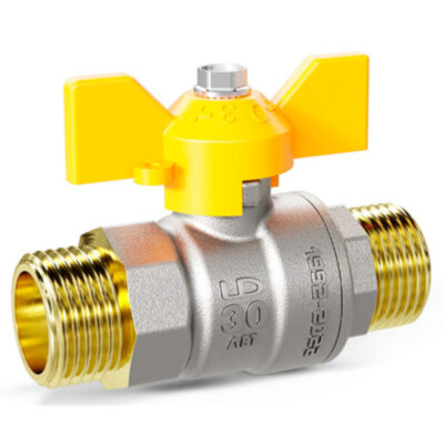 Кран шаровой латунный LD Pride 47.20.Н-Н.Б GAS Ду 20 Ру 40 резьба (НР-НР) 3/4", никелированный неполнопроходный