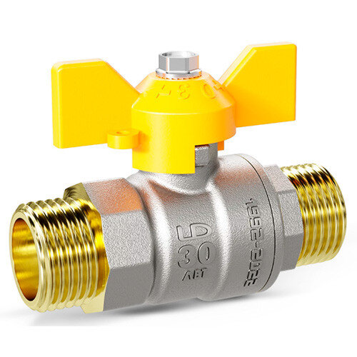 Кран шаровой латунный LD Pride 47.20.Н-Н.Б GAS Ду 20 Ру 40 резьба (НР-НР) 3/4", никелированный неполнопроходный