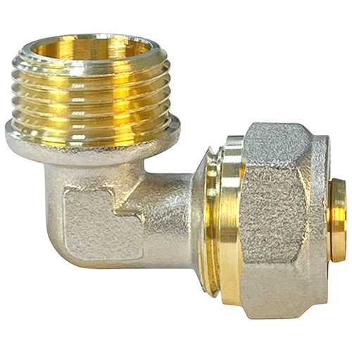 Угольник обжимной VALFEX VF.353.N НР 1 1/4" Ду 32 Ру 25 переход на наружную резьбу, никелированный латунный