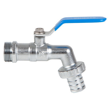 Кран шаровой для шланга GENEBRE 3059 Ду25 Ру25 латунный стандартнопроходной резьбовой НР/насадка на шланг