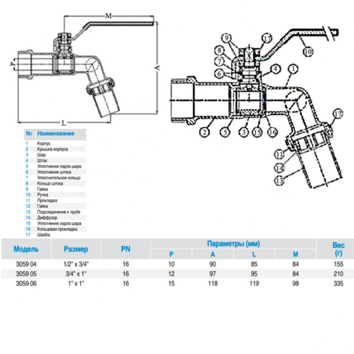 Кран шаровой для шланга GENEBRE 3059 Ду25 Ру25 латунный стандартнопроходной резьбовой НР/насадка на шланг
