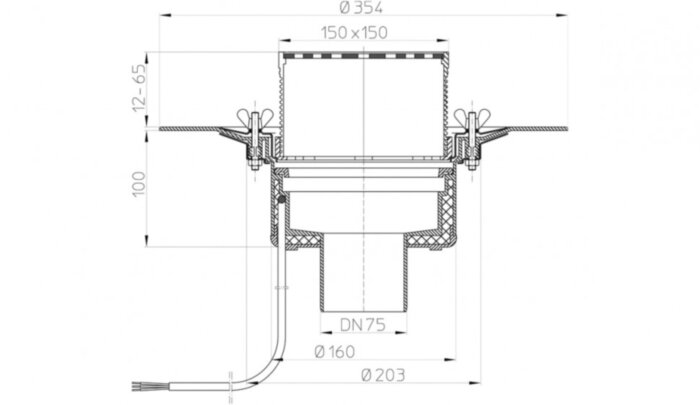 Кровельная воронка HL62.1B/7 DN 75 с электрообогревом для плоской эксплуатируемой кровли