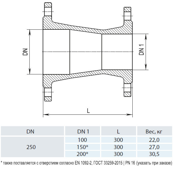 Переход фланцевый HAWLE 8550 DN 250-200 PN 16 3