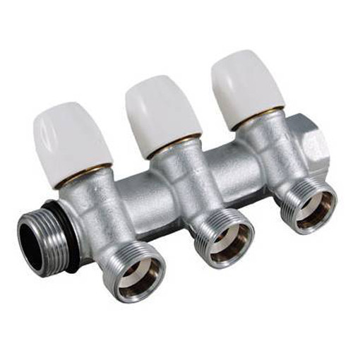 Коллектор распределительный Tiemme Maxima 1860013 3 отвода ВР-НР 1"х3/4" DN 25 PN 10 с регулирующими клапанами модульный