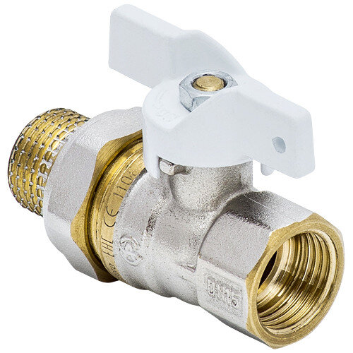 Кран шаровой латунный Aquasfera Standard 1107 DN 20 PN 40 резьба - 3/4'', покрытие - никель, неполнопроходной резьбовой ВР-НР с американкой, ручка-бабочка белая 1107-02