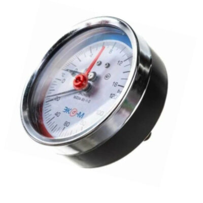 Термоманометр осевой Дк80 16 бар L=46мм с переходником на G1/2" G1/4" 120С ЭКОМЕРА