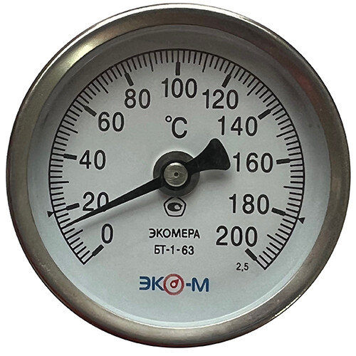 Термометр биметаллический ЭКОМЕРА БТ-1 Ду 63, Т 0-200C, L=40