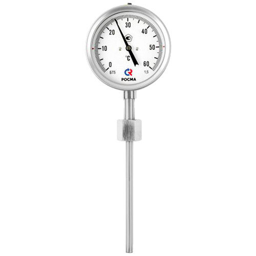 Термометр РОСМА БТ-52.220-64-СВ Дкорп=100мм 10 МПа кл. 1,5 G1/2" Траб = 0...+200°C биметаллический коррозионностойкий со свободной внутренней резьбой 00000034086