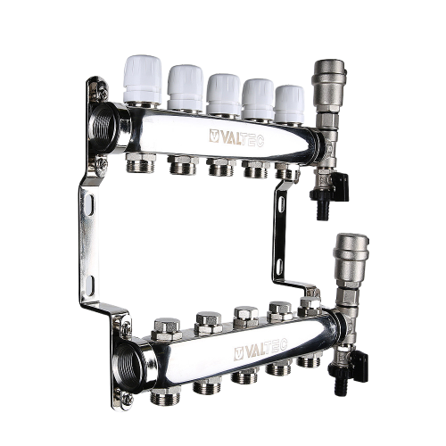 Коллекторная группа VALTEC VTc.588.EMNX.0608 8-ми контурный ВР-НР 1"x3/4" DN 25 PN 9 с регулирующими и балансировочными клапанами