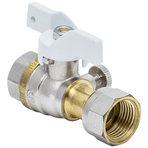 Кран шаровой латунный для манометра Aquasfera Standard 1124 DN 25 PN 40 резьба - 1/2''-M20x1.5, покрытие - никель, полнопроходной резьбовой ВР-ВР с накидной гайкой, ручка-бабочка белая 1124-03 3
