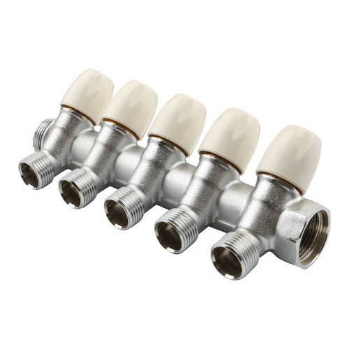Коллектор распределительный Tiemme Maxima 1860010 5 отвода ВР-НР 3/4"х1/2" DN 20 PN 10 с регулирующими клапанами модульный