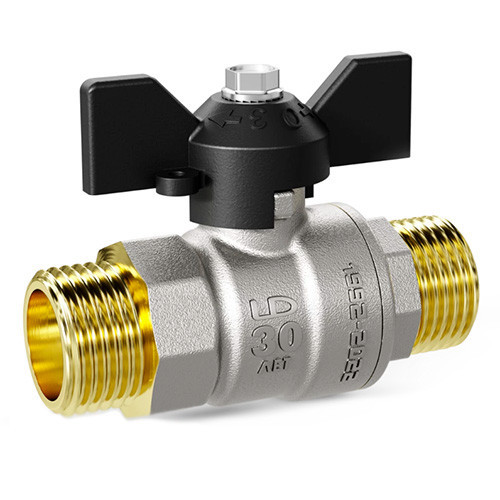Кран шаровой латунный LD Pride 47.20.Н-Н.Б Ду 20 Ру 40 резьба (НР-НР) 3/4", никелированный с черной бабочкой, неполнопроходный