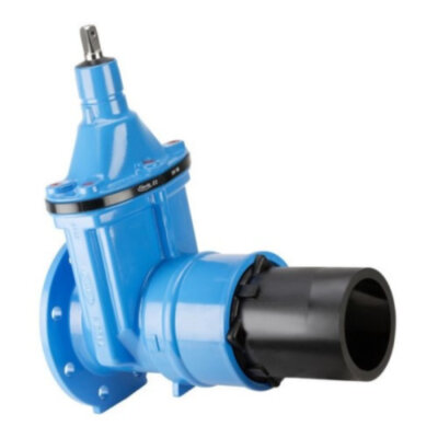 Задвижка HAWLE 4095E2 DN 100/125 PN 10 фланец - ПЭ патрубок клиновая чугунная с обрезиненным клином