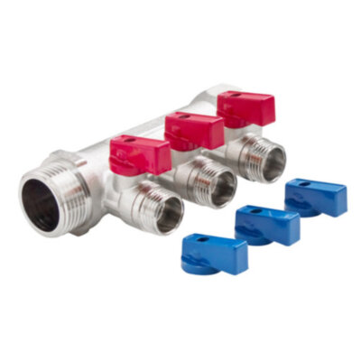 Коллектор распределительный VALFEX VF.580.N.0603 3 отвода ВР-НР 1"х1/2" DN 25 PN 10 с шаровыми кранами