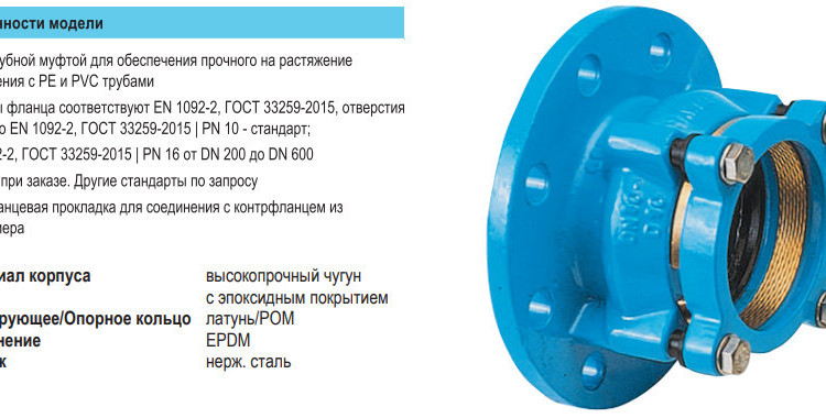 Фланец HAWLE 0400 DN 125/125 System 2000 для ПЭ и ПВХ труб 2
