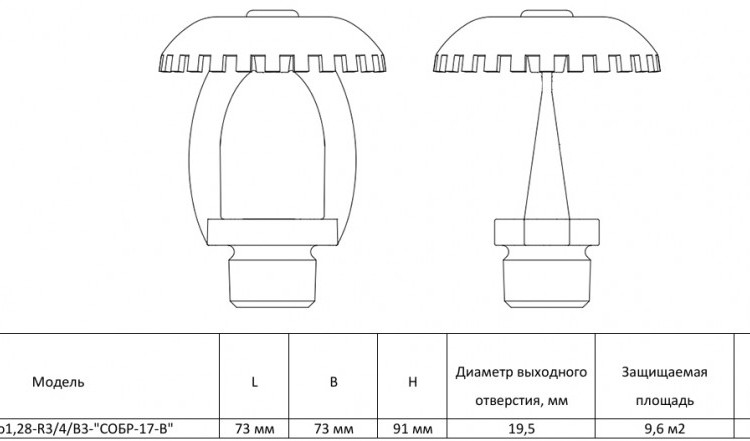 Ороситель дренчерный ДУS0-РВо1,28-R3/4/В3-"СОБР-17-В" повышенной производительности с резьбовым герметиком 2