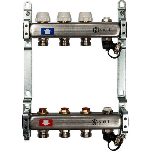Коллектор STOUT без расходомеров с клапаном вып. воздуха и сливом 3 выхода