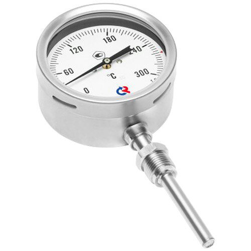 Термометр РОСМА БТ-52.220-200-СН Дкорп=100мм 10 МПа кл. 1,5 M20x1,5 Траб = 0...+120°C биметаллический коррозионностойкий со свободной наружной резьбой УТ-00043761