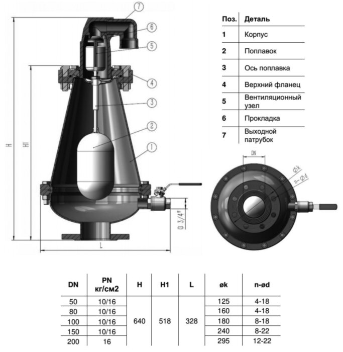 Вантуз автоматический Benarmo 6020 DN 50 PN 10/16 однокамерный канализационный тройного действия фланцевый комбинированный вертикальный