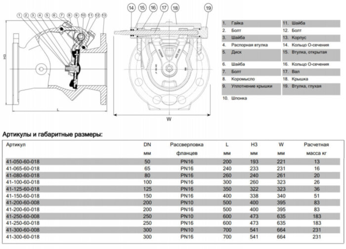 Клапан AVK 41/60 DN 125 PN 16 обратный поворотный с эластичным уплотнением фланцевый