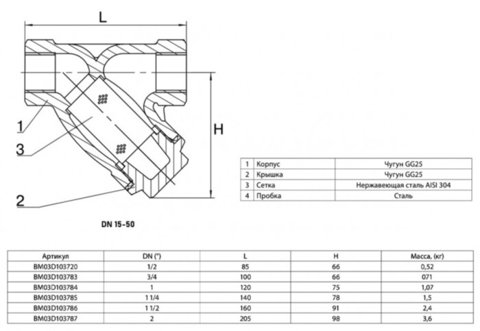 Фильтр сетчатый ADL IS15 DN 25 PN 16 чугунный резьбовой BM03D103784