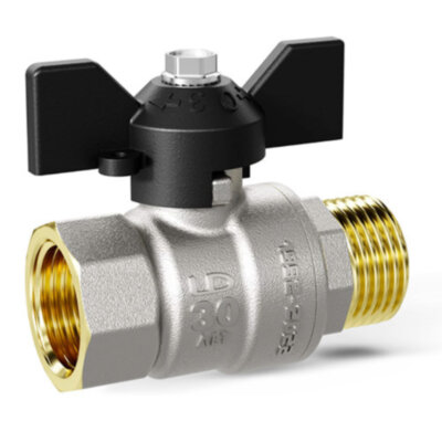 Кран шаровой латунный LD Pride 47.15.В-Н.Б Ду 15 Ру 40 резьба (ВР-НР) 1/2", никелированный с черной бабочкой, неполнопроходный