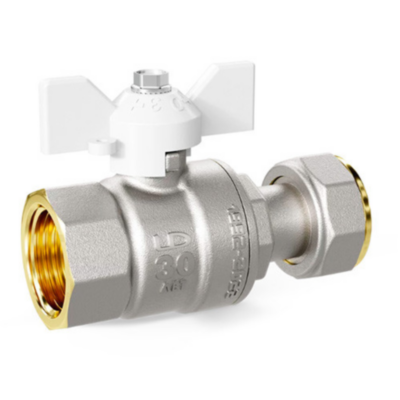 Кран шаровой латунный LD Pride 47.15.В-НкГк.Б Ду 15 Ру 40 резьба (ВР-ВР) 1/2", никелированный с белой бабочкой, неполнопроходный
