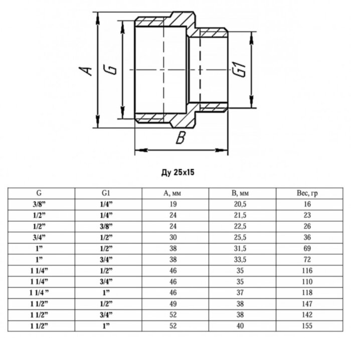 Ниппель переходной VALFEX VF.580 НР 1"x1/2" Ду 25x15 Ру 40 латунный
