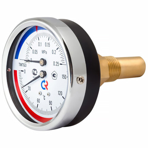 Термоманометр РОСМА ТМТБ-31Т.1 (0...0,4 МПа) Дкорп=80мм L=46мм кл. 2,5 G1/2" Траб= 0...+120°C осевой 00000002289