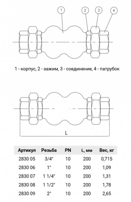 Компенсатор муфтовый Genebre 2830 DN 25 PN 10 резиновый